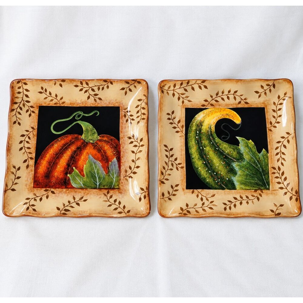 Certified International Judy Westegaard Pumpkin Gourd Square Plates 8" Set of 2